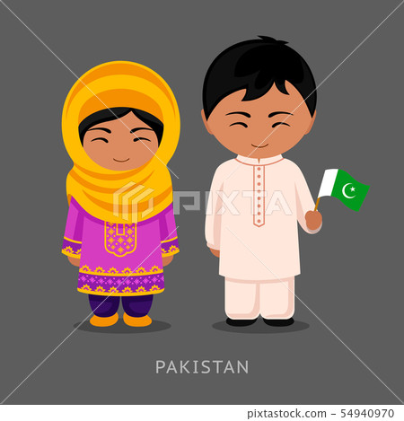 Pakistanis in national dress with a flag. Pakistanis in national dress with a flag. 54940970