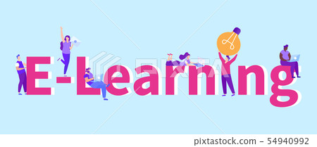 E-Learning. Inscription on Blue Background. Vector 54940992
