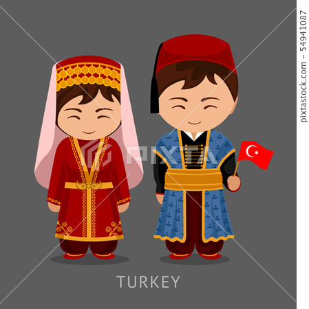 Turks in national dress with a flag. 54941087