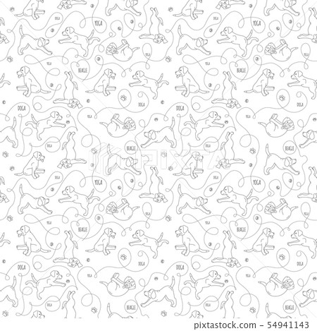 Yoga dogs poses and exercises. Beagle seamless 54941143