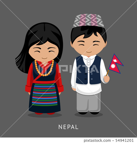 Nepalese in national dress with a flag. Nepalese in national dress with a flag. 54941201