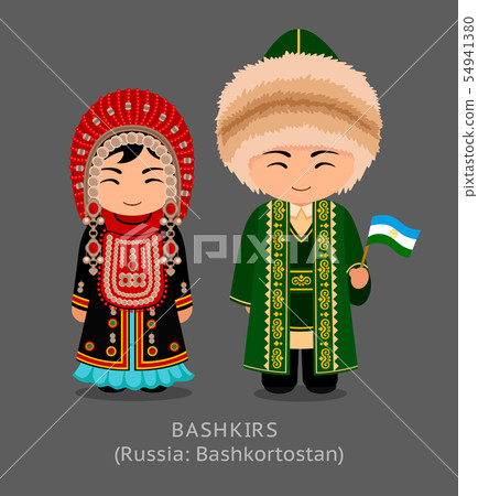 Bashkirs in national dress with a flag. Bashkirs in national dress with a flag. 54941380