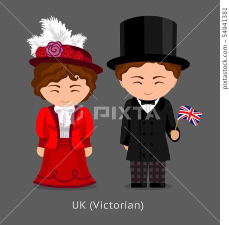 British in national dress with a flag. British in national dress with a flag. 54941381