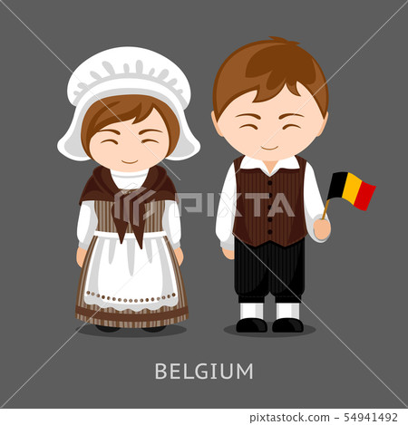 Belgians in national dress with a flag. 54941492