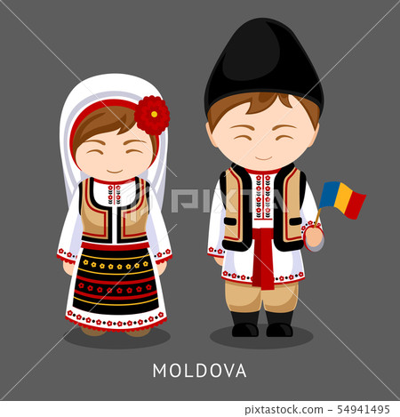 Moldovans in national dress with a flag. 54941495