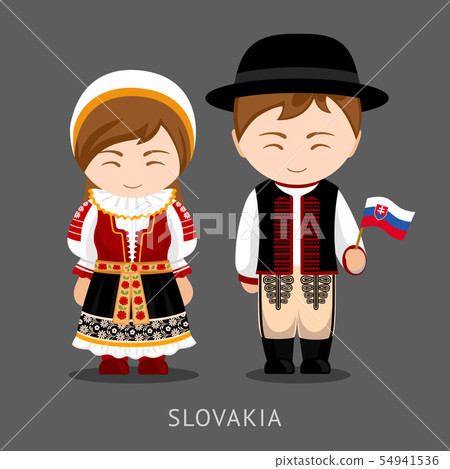 Slovaks in national dress with a flag. 54941536