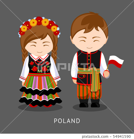 Poles in national dress with a flag. Poles in national dress with a flag. 54941590