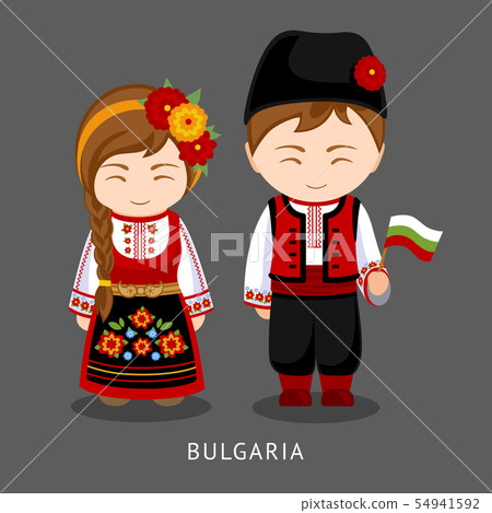 Bulgarians in national dress with a flag. Bulgarians in national dress with a flag. 54941592