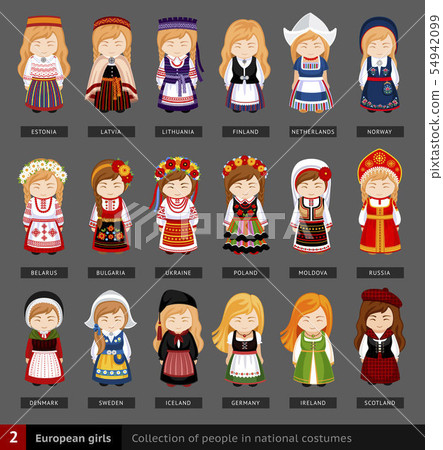 European girls in national dress. 54942099