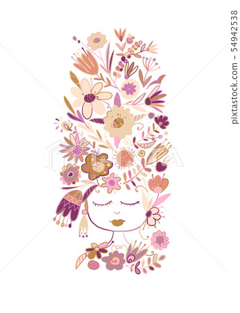 Greeting card design with pretty floral woman 54942538