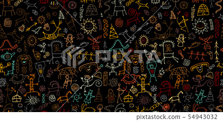 Rock paintings background, seamless pattern for your design 54943032