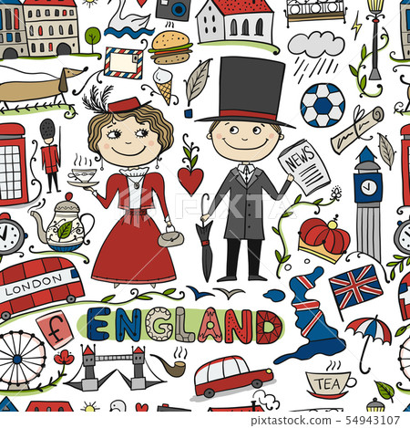 Travel to England. Seamless pattern for your design 54943107