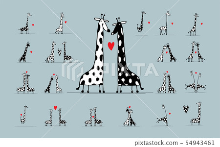 Giraffes couple in love, sketch for your design 54943461