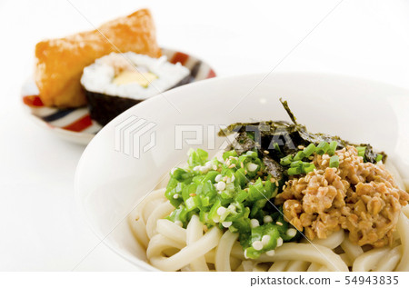 Cold Udon (natto, okra set) Inari sushi and seaweed roll 54943835