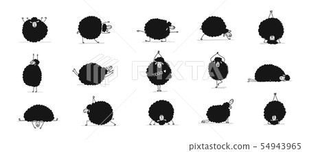 Funny sheep doing yoga, sketch for your design 54943965