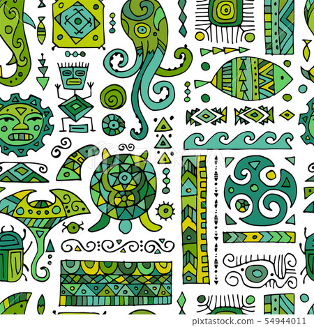 Ethnic handmade ornament for your design. Polynesian style, seamless pattern 54944011