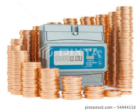 Electric meter with growing chart from gold coins 54944118
