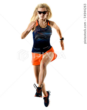 beautiful woman runner jogger jogging running isolated white background beautiful woman runner jogger jogging running isolated white background 54944263