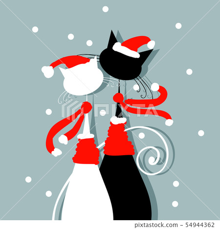 Christmas Eve. Couple of santa cats together Christmas Eve. Couple of santa cats together 54944362
