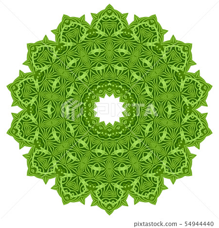 Green Ornamental Line Pattern. Round Texture. Oriental Geometric Ornament 54944440