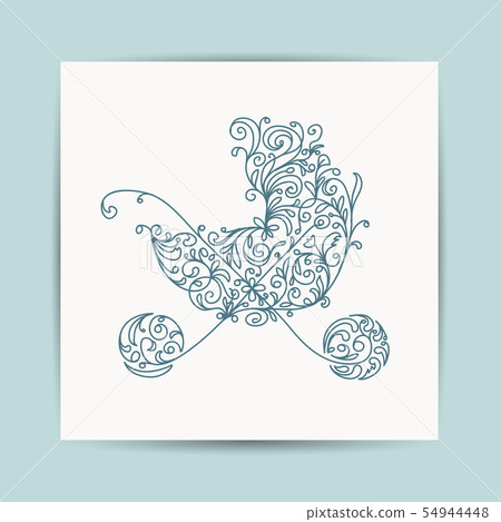 Card with floral pram for your design 54944448