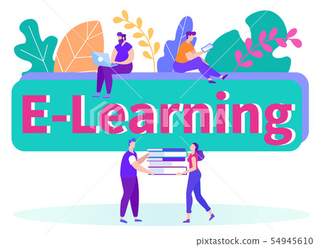 Man and Woman Holding in Hand Stack Books. Vector. 54945610