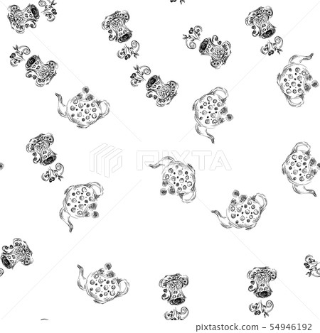 Seamless pattern of teapots and teacups isolated Seamless pattern of teapots and teacups isolated 54946192