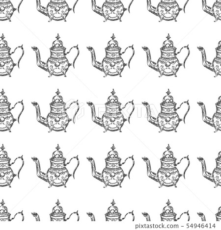 Seamless retro hand drawn teapots, great design Seamless retro hand drawn teapots, great design 54946414