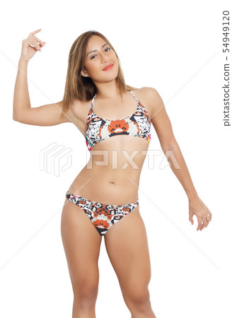 beautiful asian woman bikini and white background  54949120