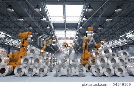 robot with roll steel robot with roll steel 54949169
