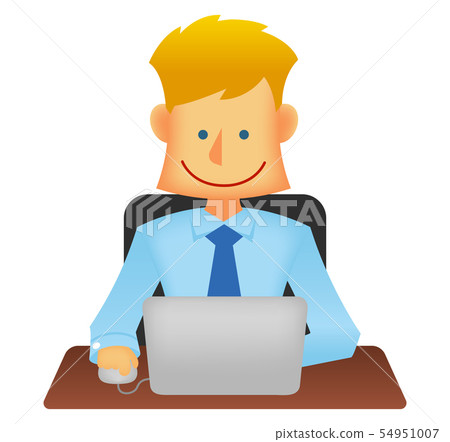 Foreigner / Westerner Young Male Salaryman / Businessman Upper Body Illustration (Desk Work / PC) 54951007