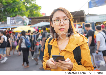 Portrait Beautiful Asian women stand to hold 54952881