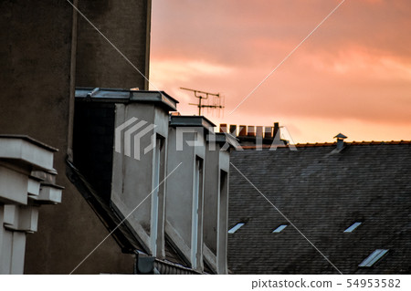Dormer windows at sunset. Nantes, France Dormer windows at sunset. Nantes, France 54953582
