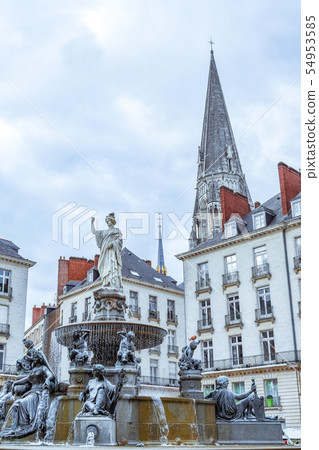 Main Square, fountain and church. Nantes, France Main Square, fountain and church. Nantes, France 54953585