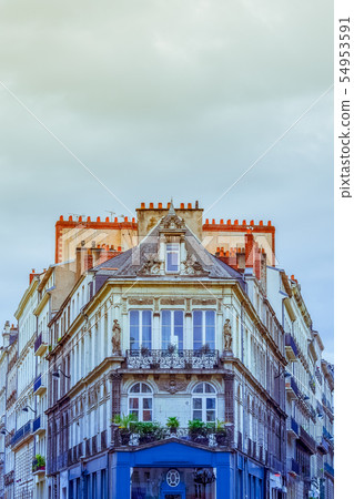 Corner facade and roof of buildings in Nantes, Corner facade and roof of buildings in Nantes, 54953591