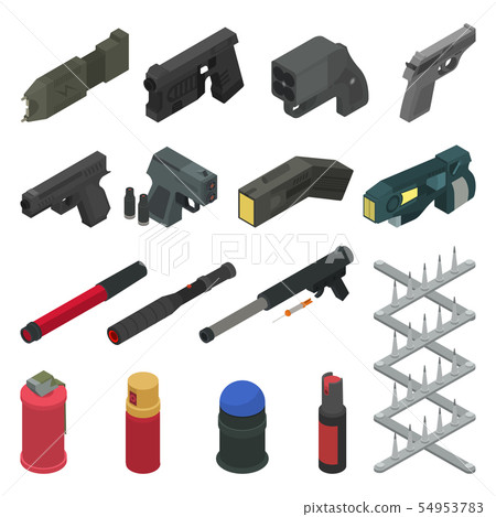 Gun vector handgun shooting weapon pepper spray military firearm illustration army isometric set of Gun vector handgun shooting weapon pepper spray military firearm illustration army isometric set of 54953783