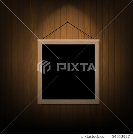 Wooden picture frame on wooden wall. Vector - Stock Illustration ...