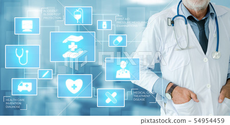 Doctor with Medical Healthcare Graphic in Hospital Doctor with Medical Healthcare Graphic in Hospital 54954459