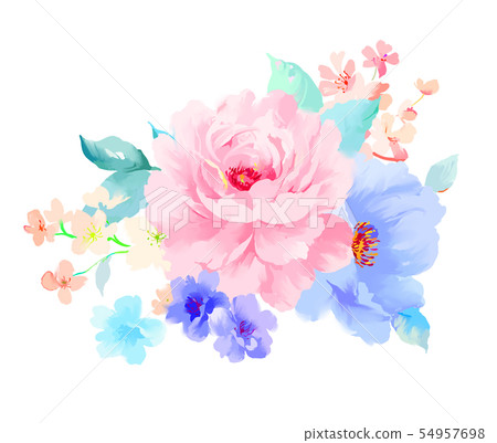 美麗優雅的水彩牡丹花和玫瑰花花卉插畫 54957698