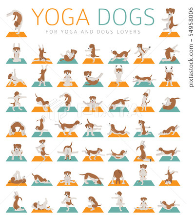Yoga dogs poses and exercises doing clipart. Funny 54958006