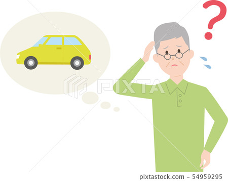 Illustration of a senior man worried about a car balloon 54959295