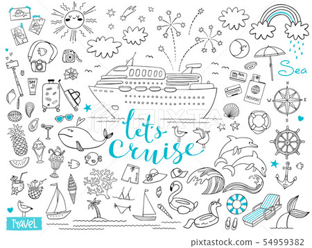 Graphic set of elements. Journey on a cruise ship. Package tour. Vector illustration on the theme of Graphic set of elements. Journey on a cruise ship. Package tour. Vector illustration on the theme of 54959382