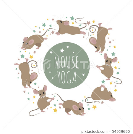 Mouse yoga poses and exercises. Cute cartoon 54959690