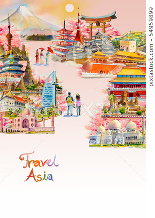 Watercolor painting illustration landmark of Asia. Watercolor painting illustration landmark of Asia. 54959899