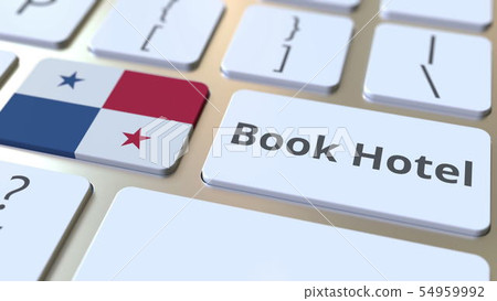 BOOK HOTEL text and flag of Panama on the buttons on the computer keyboard. Travel related BOOK HOTEL text and flag of Panama on the buttons on the computer keyboard. Travel related 54959992