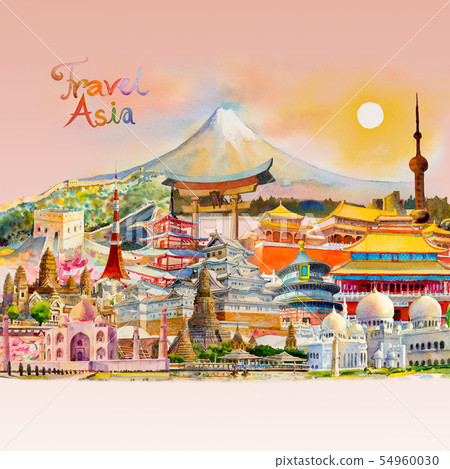 Watercolor painting illustration landmark of Asia. Watercolor painting illustration landmark of Asia. 54960030