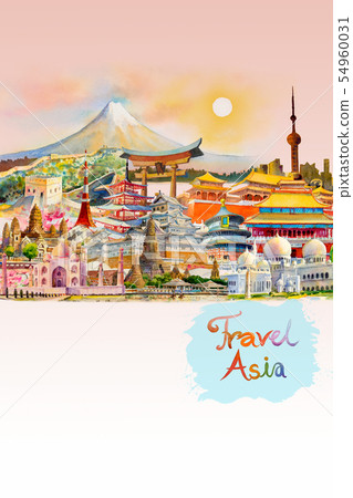 Watercolor painting illustration, landmark of Asia Watercolor painting illustration, landmark of Asia 54960031