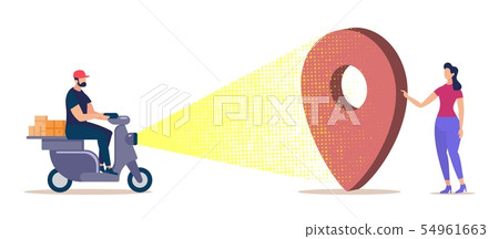 Bright Flyer Negotiating Delivery Route Cartoon. Bright Flyer Negotiating Delivery Route Cartoon. 54961663