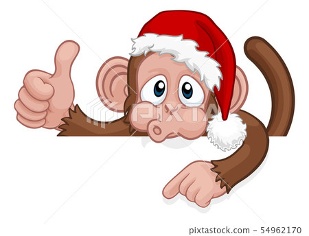 Christmas Monkey Cartoon Character in Santa Hat 54962170