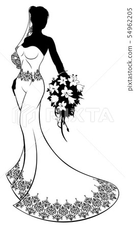 Bride Silhouette with Wedding Bouquet Bride Silhouette with Wedding Bouquet 54962205